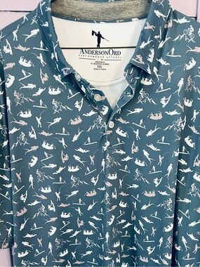 ANDERSONORD Men’s Teal Sport Polo with Active golf theme Silhouette Print